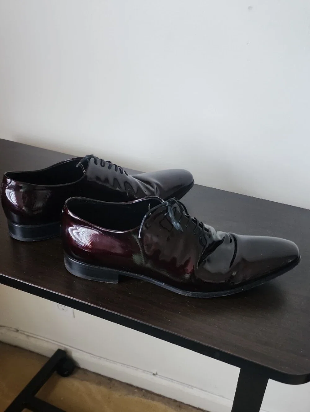 Haider Ackermann Glossy Oxford Shoes in Dark Burgundy and Brown
